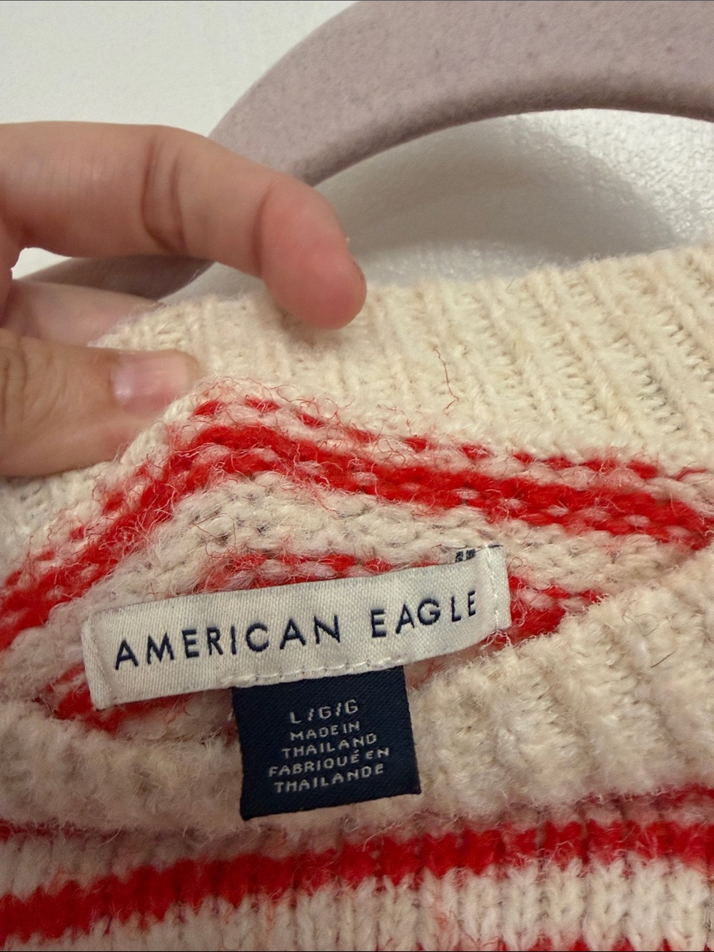 American Eagle Outfitters Cream and Red Striped Crewneck Sweater - Picture 3 of 10